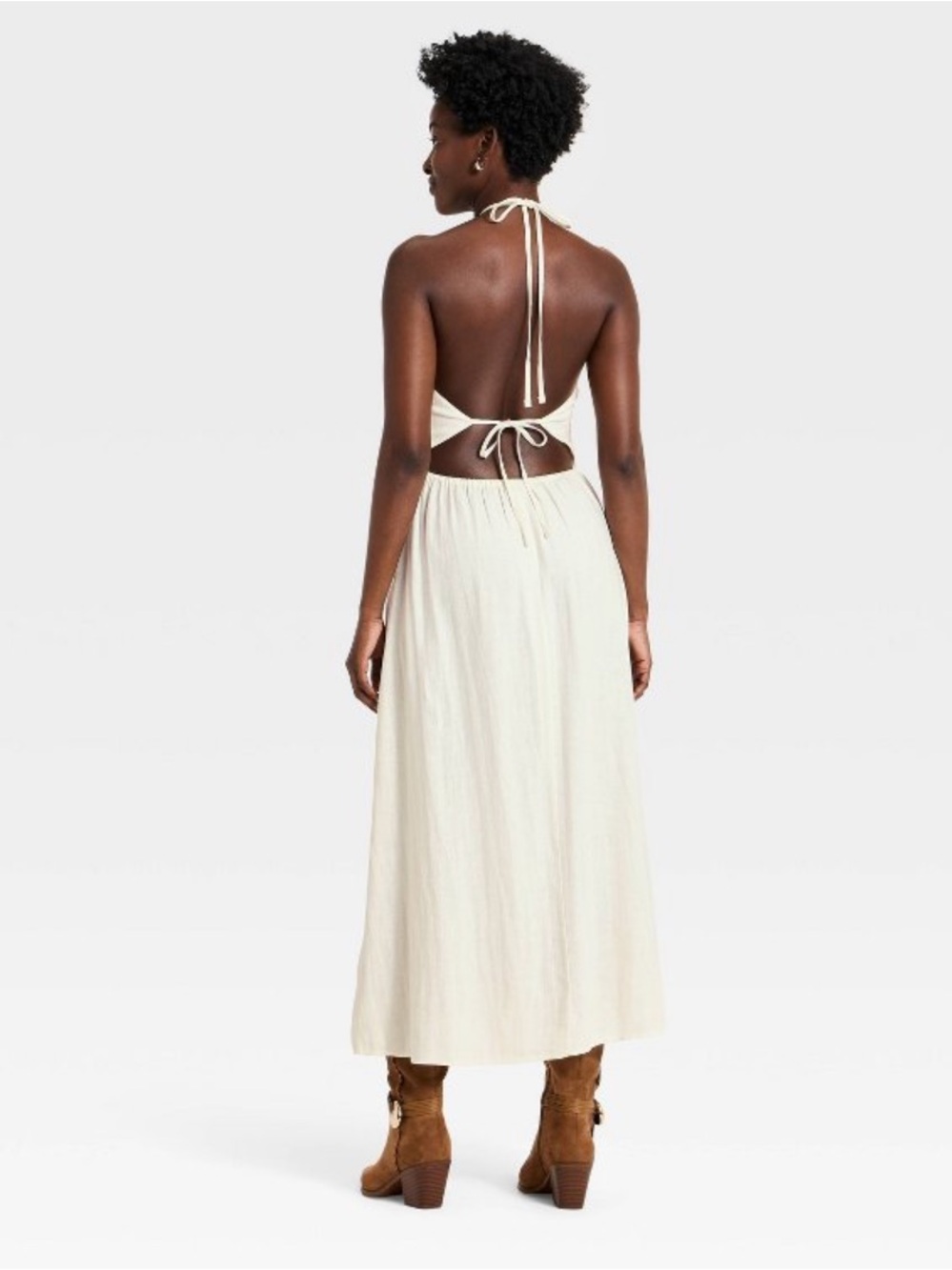 a new day Sleeveless Embroidered Skater Cream Crochet Halter Midi Dress NWT L - Picture 2 of 7